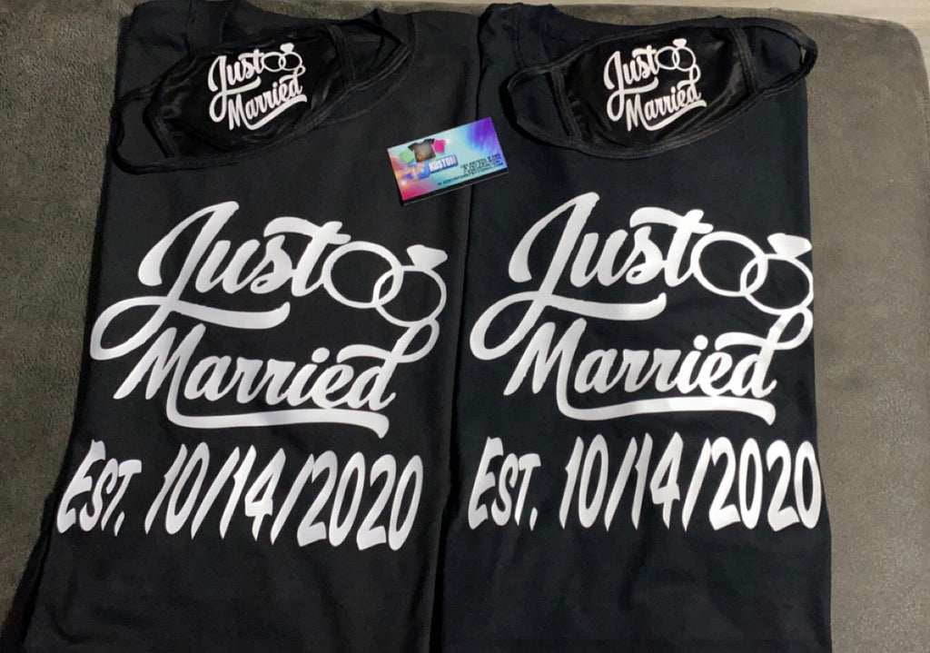 Just married custom made sets mask &T -shirt /Sweatshirts or hoddies